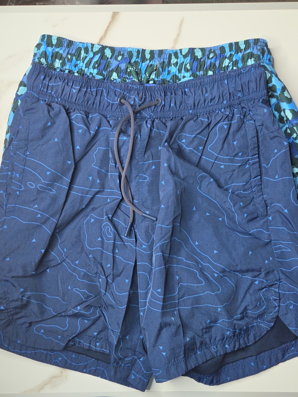 Men's Navy Patterned Quick-Dry Swim Trunks with Drawstring Waist (2pck)